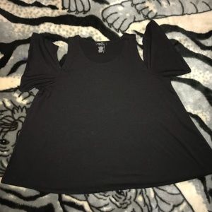 black loose fitting blouse w/ shoulder cutouts